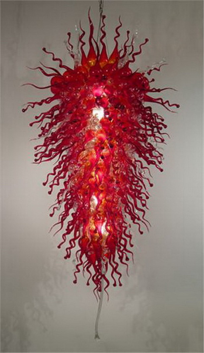 

Modern LED Blown Glass Chandelier Light Source Big Hptel Handmade Red Glass Murano Ceiling Lights