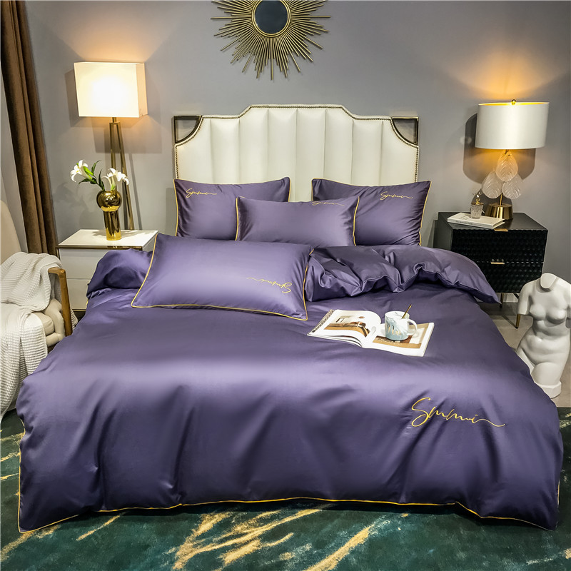 

100% Cotton satin embroidery solid color bedding set duvet cover sheet pillowcase bed linen, Green