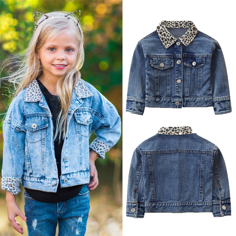 

Autumn Girls Denim Jacket 2019 Toddler Kids Leopard Neck Denim Outerwear Girl Baby Fashion button Coat Top Outfits 9M-5Y, Blue