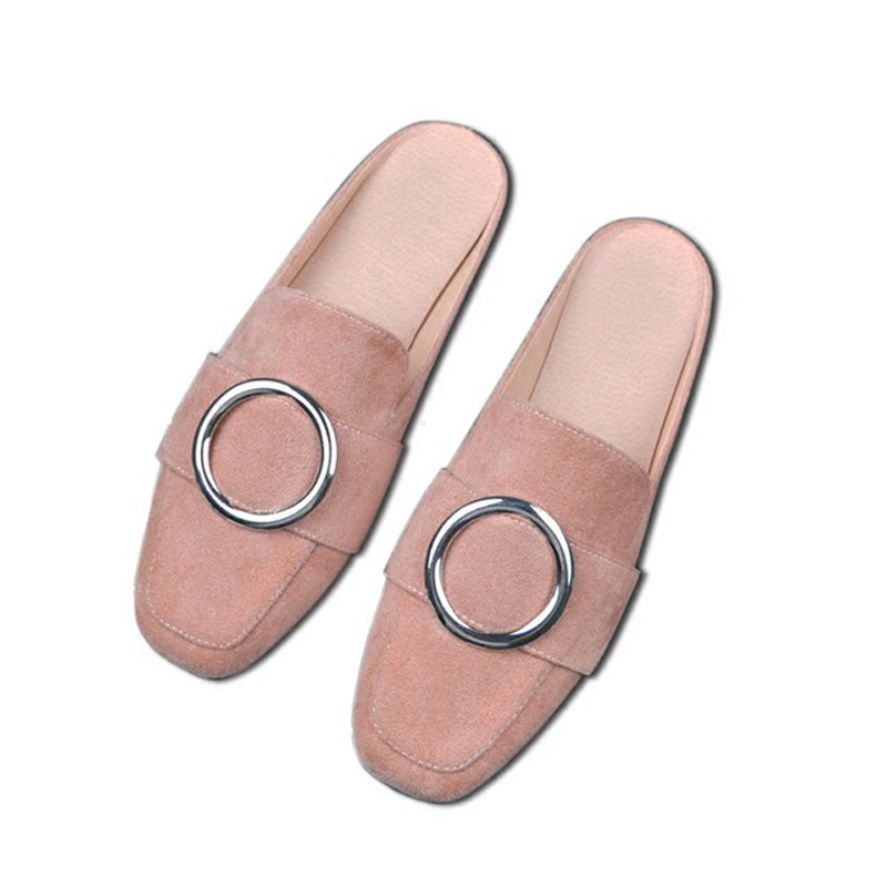 

Fashion Women's Suede Mules Sandals Outdoor Cool Ladies Ring Cow Flocks Slides TPR Soled Comfort Anti-skid Female Slippers