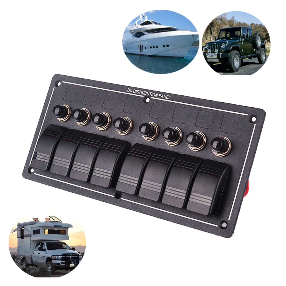 

Car styling Amarine 8 Gang Aluminium LED Rocker & Circuit Breaker Waterproof Marine Boat Rv Switch Panel