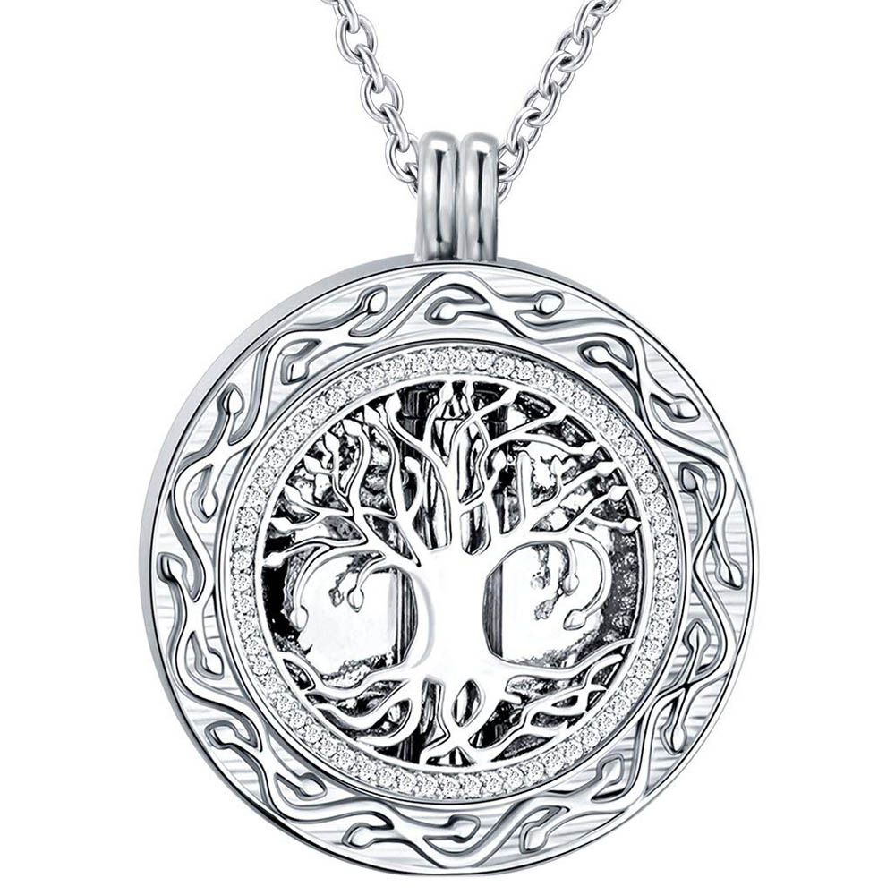 

Tree of Life Round Cremation Urn Necklace - Cremation Jewelry Ashes Memorial Keepsake Pendant - Funnel Kit Included