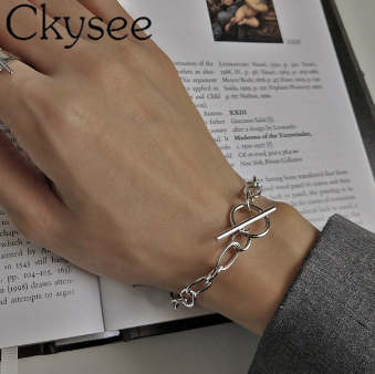 

Ckysee News Irregular Wide Chain Bracelets Sterling 925 Silver Thick O T Button Elegant Bracelets for Women High Quality Jewelry