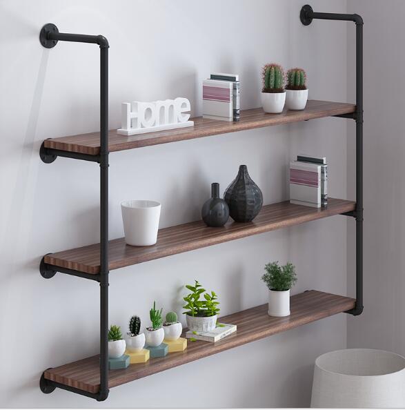 Iron water pipe shelf Storage Holders can be customized for industrial wind room decoration wall hanging one-word partition multi-storey-image-484828185