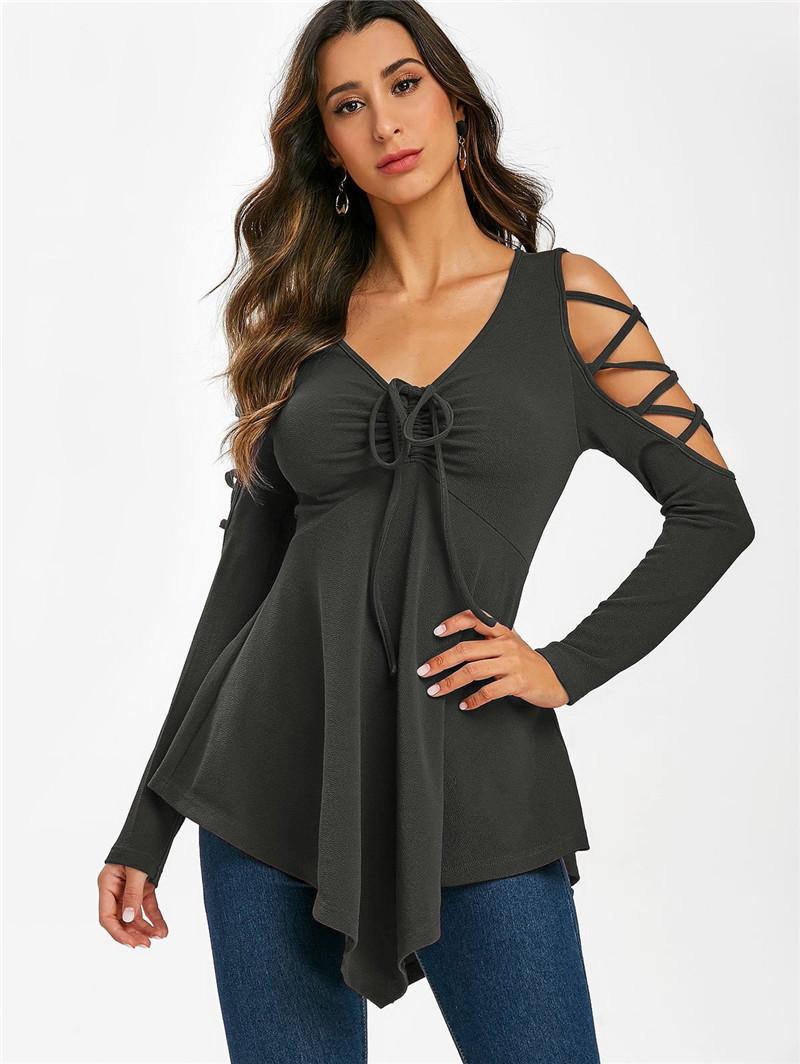 Knits Solid Color Hollow Out Bow Autumn Winter Womens Knits Long Sleeve V Neck Bandage Womens Designer