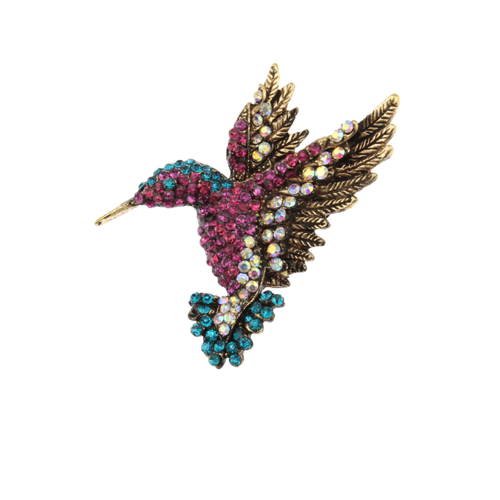 Vintage Gold Tone Elegant Hummingbird Brooches Rhinestone Crystal Animal Bird Brooch Pin For women-image-465460580