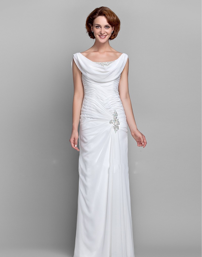

2020 Elegant Mother Of The Bridal Dresses Scoop Sleeveless Covered Button Ruched Beads Chiffon Prom Dress Floor Length Mother Dresses