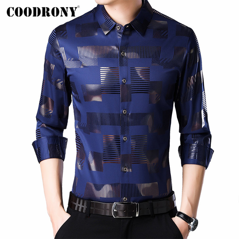 

COODRONY Brand Men Shirt Long Sleeve Cotton Shirt Men Autumn Dress Mens Casual Shirts Streetwear Fashion Camisa Masculina 96068, Black