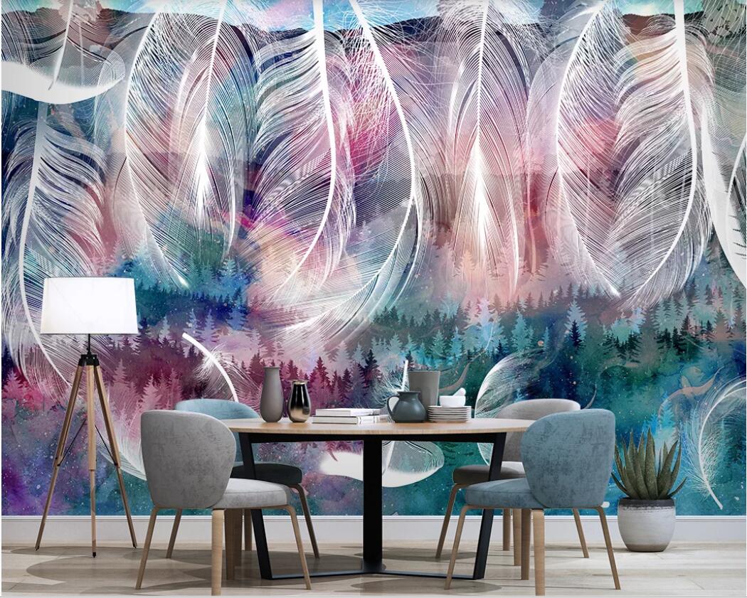 

3d room wallpaper custom photo mural Modern minimalist Nordic watercolor feather TV background wall painting wallpaper for walls 3 d, Non-woven fabric