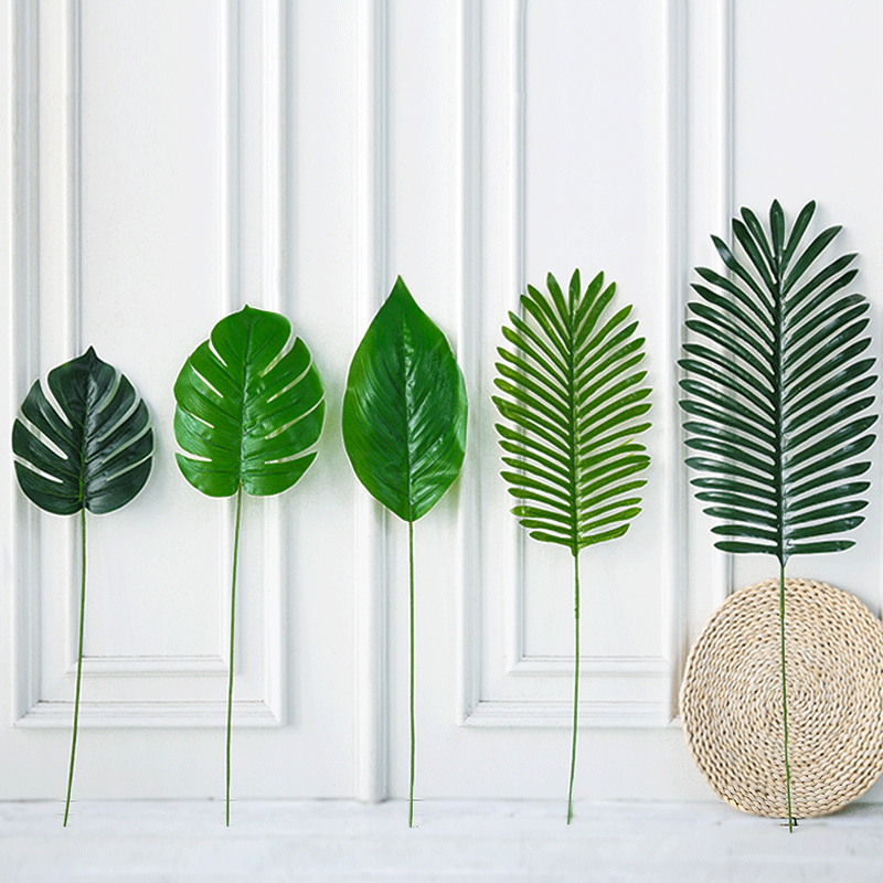 

1pc large tropical monstera palm tree leaves artificial plants green plastic leaf fake plants home garden decoration accessories