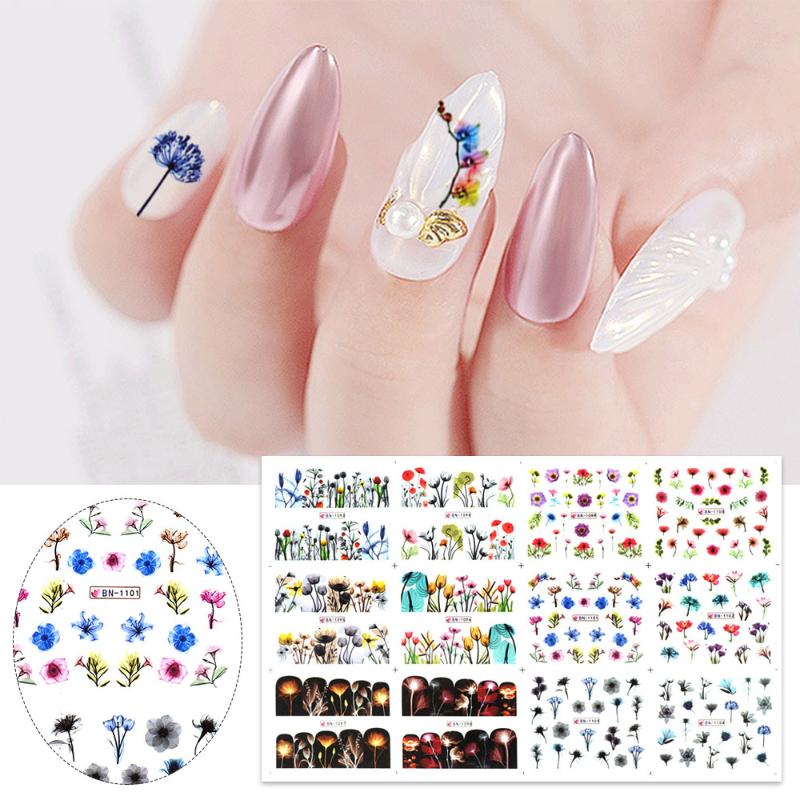 

12Pcs Nail Stickers Romantic Butterfly Flower Water Decals Set Colorful Sliders For Nail Design Full Wraps Manicure Decoration
