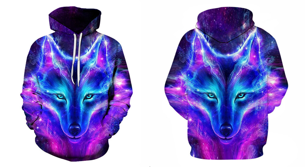 Blue Rose White Wolf Hoodies Men Women Pullovers Sweatshirts Homme 3D Tracksuit
