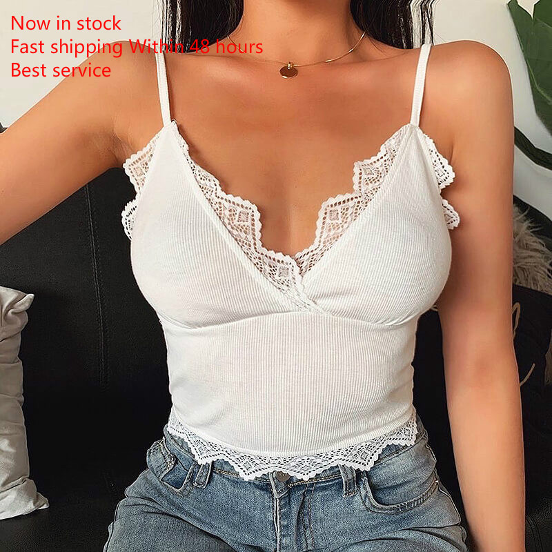 

Women Sleeveless Straps Tank Top Solid Lace Deep V neck Vest Top Beach Holiday Crop Tops Camis, Black