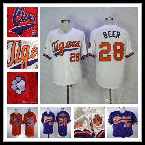 

NCAA Seth Beer 28 Clemson Tigers College Baseball Jerseys Home Road Away Stitched Shirts Men Women Youth, Purple