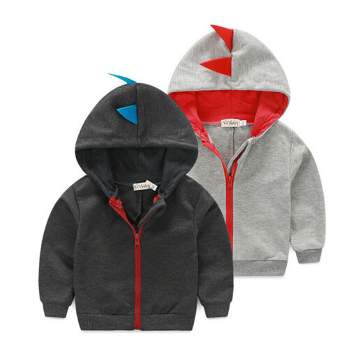 

New Hot Fashion Summer Baby Infant Kid Boy Lovely Cute Soft Cartoon Dinosaur Zipper Hoodie Tops Jacket Coat Outwear 0-3Y, Black