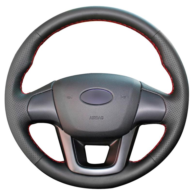 

Hand Sew Black Genuine Leather Car Steering Wheel Cover for Kia K2 Rio 2011 2012 2013 2014 2015 2016