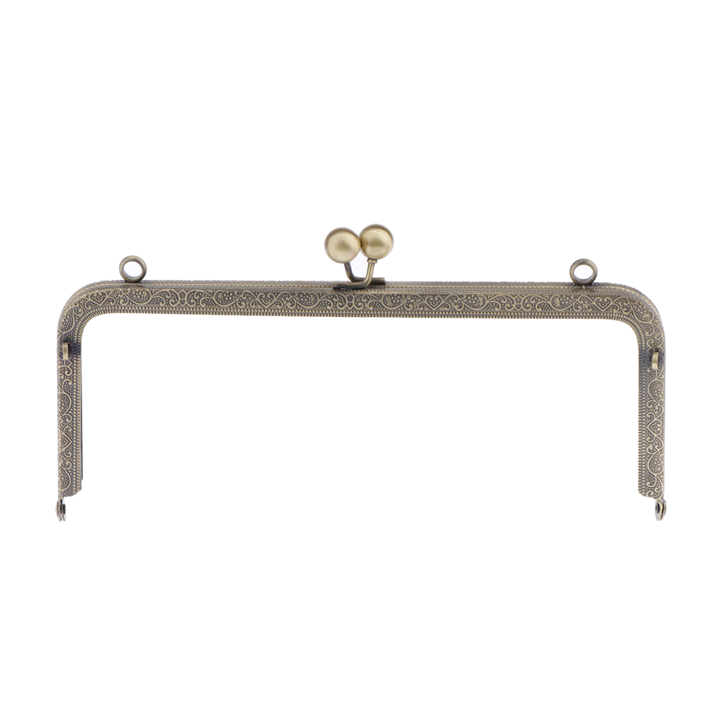 

antiqued brass purse frame metal bag kiss clasp lock squared design 7.87 inch, Black