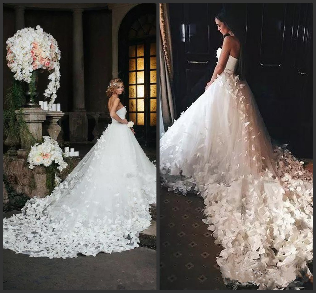 white wedding dress with purple butterflies