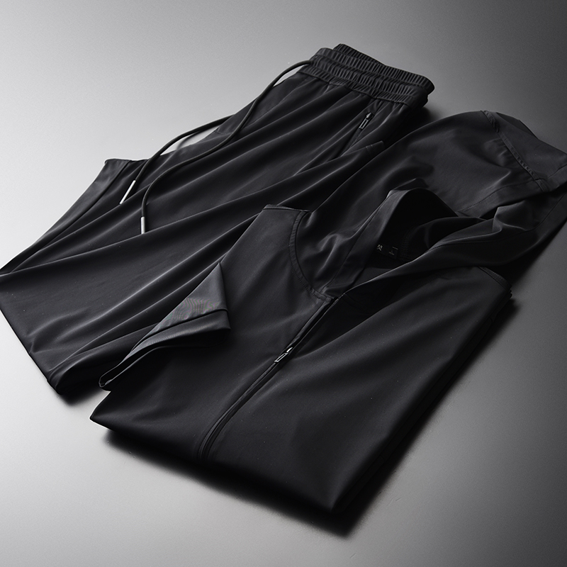 

New Summer Men Sets (jacket+pants) Luxury Hooded Zipper Short Sleeve Jacket Mens Sets Plus Size 4xl Slim Man With Pants, Black ktz1818