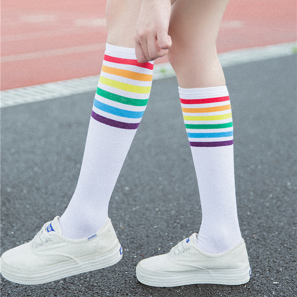 

Socks high quality Thigh High Socks Over Knee Rainbow Stripe Girls long women over knee stripe 2019 New Arrival #N, Black
