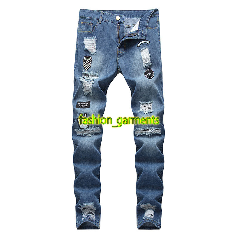 

Mens Hip Hop Jeans Fashion stylist Pants High Quality Self-cultivation Zipper Hole Narrow Leg Pants Men stylist Jeans, Blue