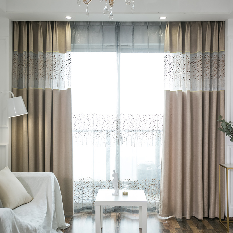 

Modern Simple Embroidery Mosaic Shading Curtains for Living Dining Room Bedroom, Gray tulle