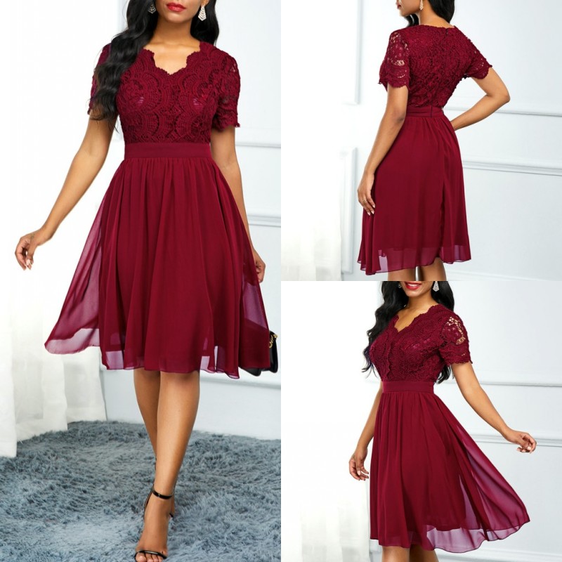 

2020 Royal A Line Mother of The Bride Dresses Chiffon Applique Plus Size Wedding Guest Dress Short Sleeve V Neck Knee Length Evening Gowns