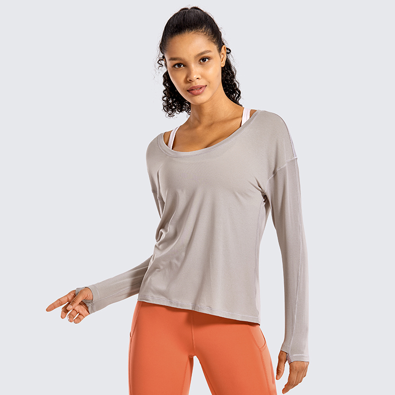 

Women's Lightweight Heather Workout Tops Long Sleeve Tees Yoga Shirts Loose Fit with Thumbholes, Arctic plum03