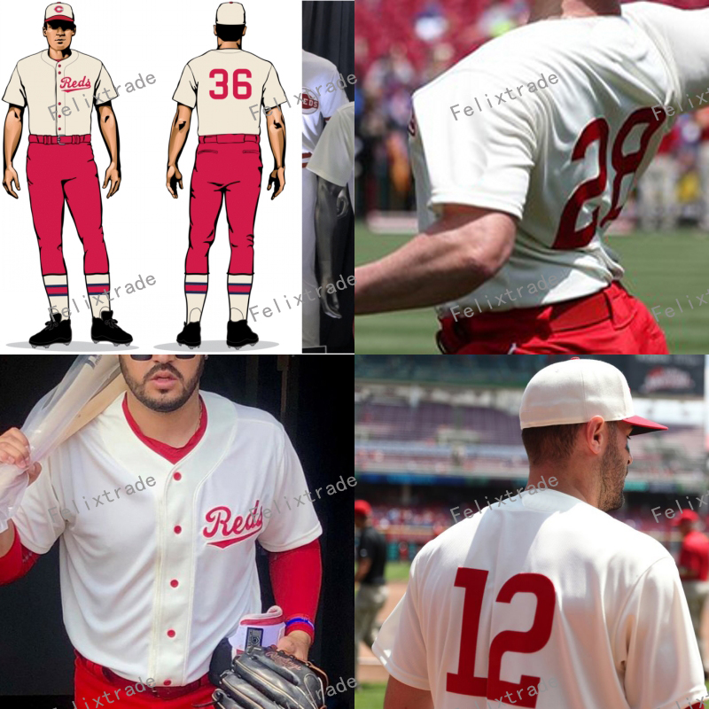 

Cincinnati 1936 Alternate Begie Reds Throw back Eugenio Suarez 66 Yasiel Puig Jose Iglesias Joey Votto Kemp Winker Dietrich Barnhart Jersey, Cool base grey