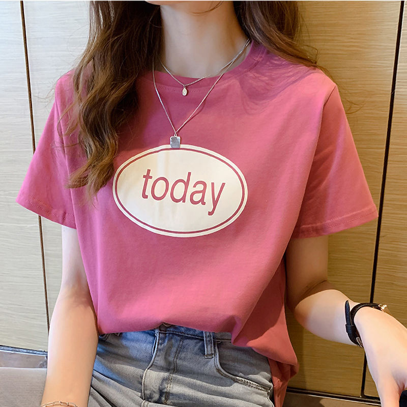 

Short-Sleeved T-shirt Female Summer New Korean Version of the Loose round Neck Top nv ban xiu T-shirt Wild, Black