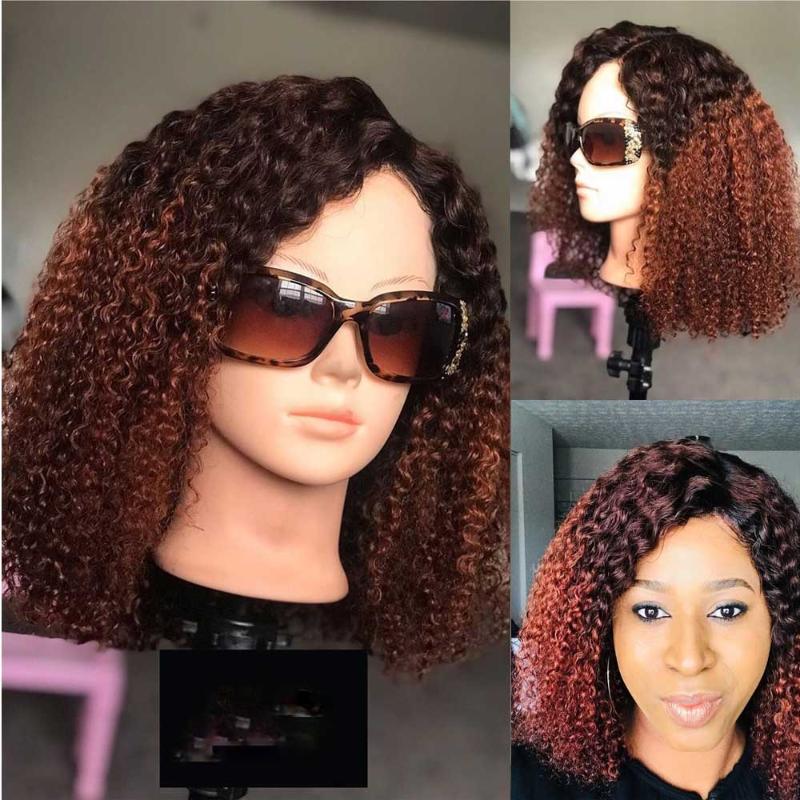 

Short Pixie Bob 13*6 Deep Part Lace Frontal Human Hair Wig Pre Plucked Brazilian Remy Kinky Curly Ombre Colored Swiss Lace Wig, As pic