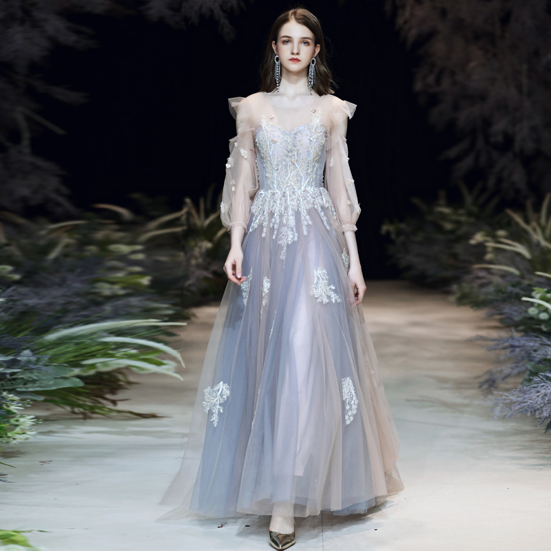 

Full Length Female 2020 Fashion Star Long Sleeve Fairy Dress Woman Spring Summer Sexy Beach Maxi Mesh Dresses
