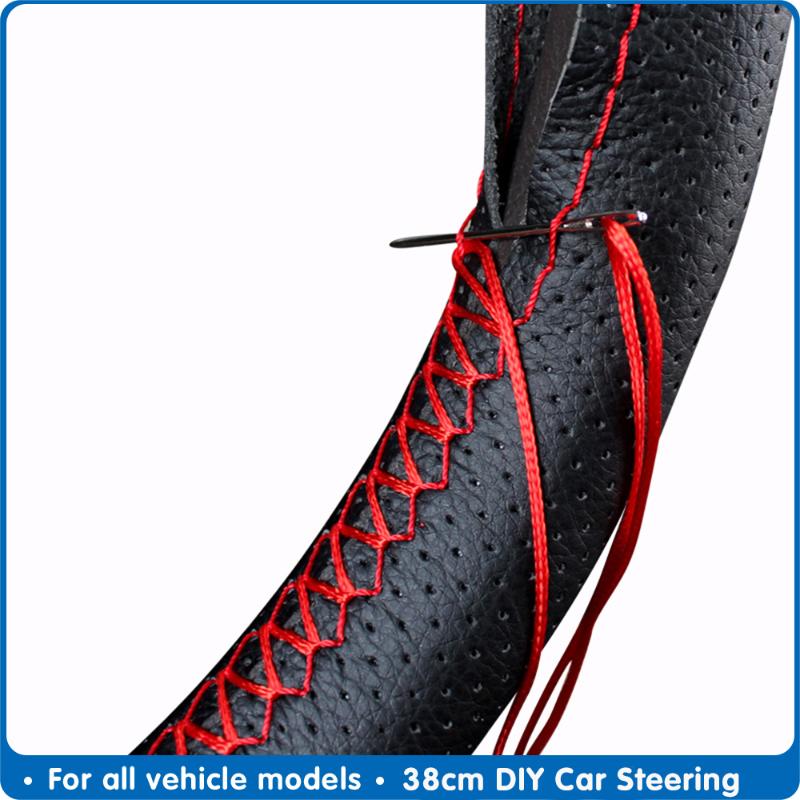 

38cm DIY Car Steering Wheel Cover With Needles And Thread Artificial Leather Car Styling Covers Auto Steering Cover Accessories