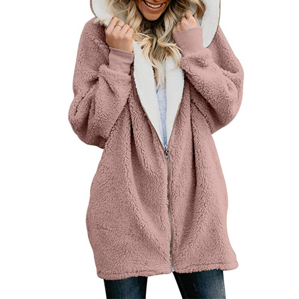 

Winter Women Jackets Coat Ladies Warm Jumper Cardigans Women Fleece Faux Fur Coat Hoodie Outwear manteau Femme Plus size 5XL, Pink