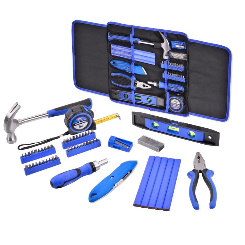 

58 Pcs Carpenter Hand Tool Set General Household Repair Hand Tool Kit Level Ruler Hammer Pliers Ratchet Wrench Screwdriver Knife
