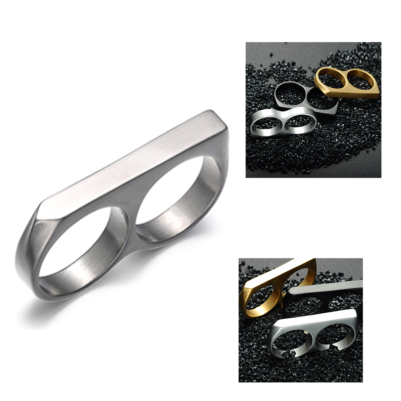 Gold Silver Black 10th Titanium Steel Creative boxing equipment Double Ring Ring Hip Hop Locomotive Punk Series Finger Tiger Ring-image-478359210