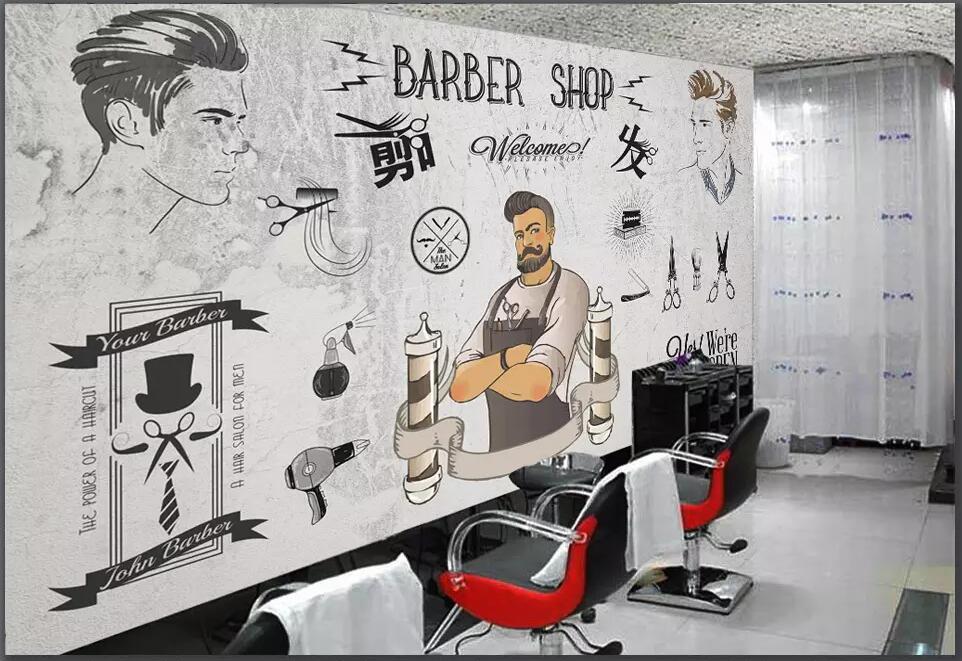 

3d wallpaper custom photo European and American trend barber shop beauty shop background home decor living Room wallpaper for walls 3 d, Non-woven