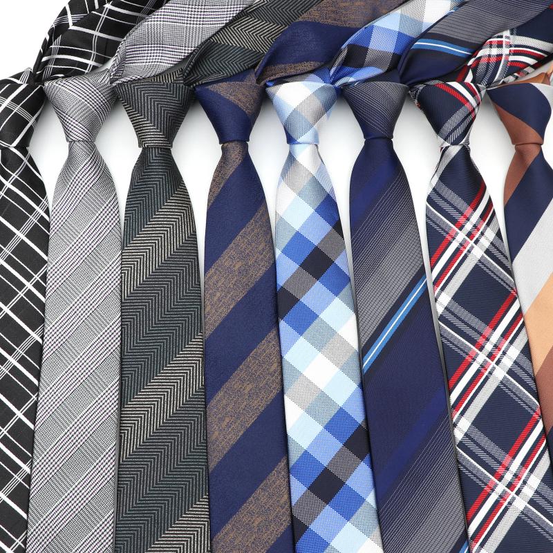 

6cm Casual Ties For Men Skinny Tie Fashion Polyester Plaid Strip Necktie Business Slim Shirt Accessories Gift Cravate NO.31-61