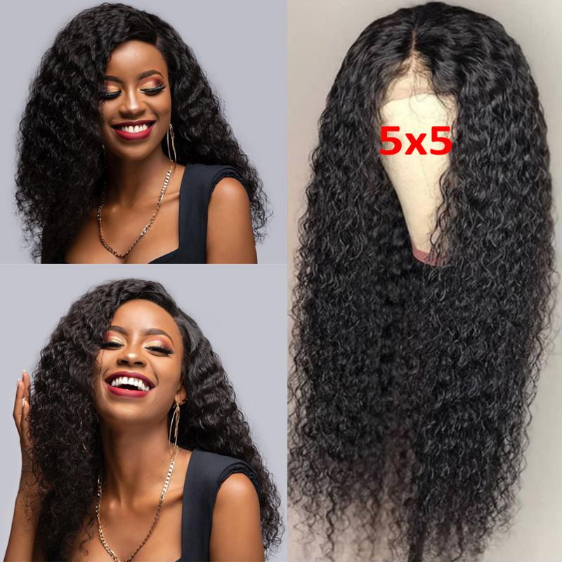 

5x5 Lace Closure Wigs Deep Part Pre Plucked With Baby Hair Brazilian Remy Curly Human Hair Wigs 4x4 Closure For Women, 4x4 closure wig