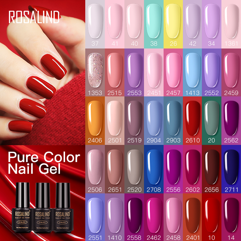 

ROSALIND Gel Nail Polish Pure Colors Nails Art Design Semi Permanent UV LED All For Manicure Soak Off Base And Top Nail Primer
