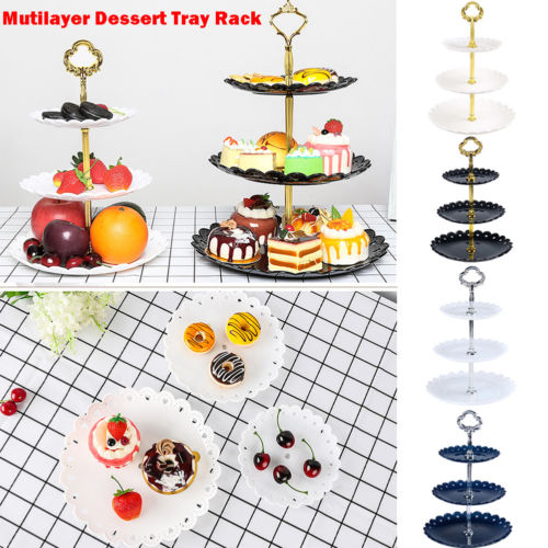 3 Tier Plastic Cake Stand Birthday Party Decor Afternoon Tea Wedding Plates Party Tableware Dessert Vegetable Storage Rack-image-481524241