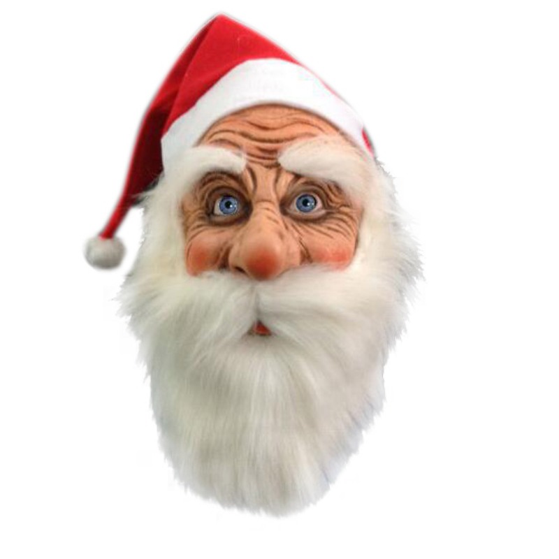 

Christmas Santa Claus Latex Mask Simulation Full Face Head Cover With Red Cap For Christmas