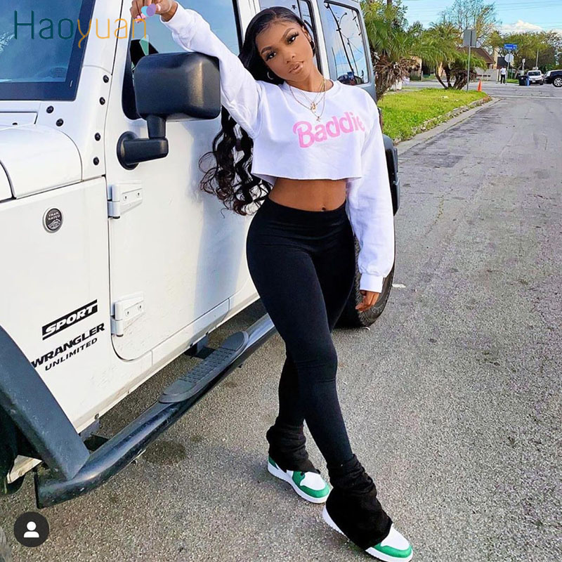 

HAOYUAN Elastic High Waist Stacked Sweatpants Women 2020 Stretch Joggers Summer Leggings Bell Bottom Trouser Ruched Flare Pants, Black
