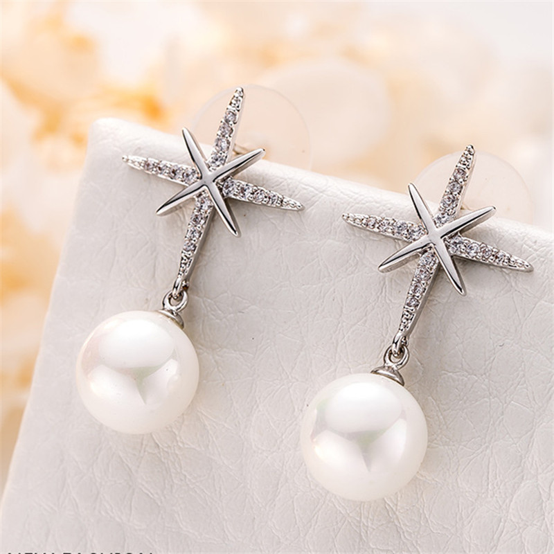 Long Rétro Argent Aiguille Strass Imitation Perle Oreille Stud Drop Dangle Earring