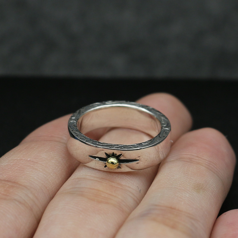 

Vintage Style Gold Sun Band Ring Men Women 100% Solid 925 Sterling Silver Top Quality Jewelry Men Free Gift Box