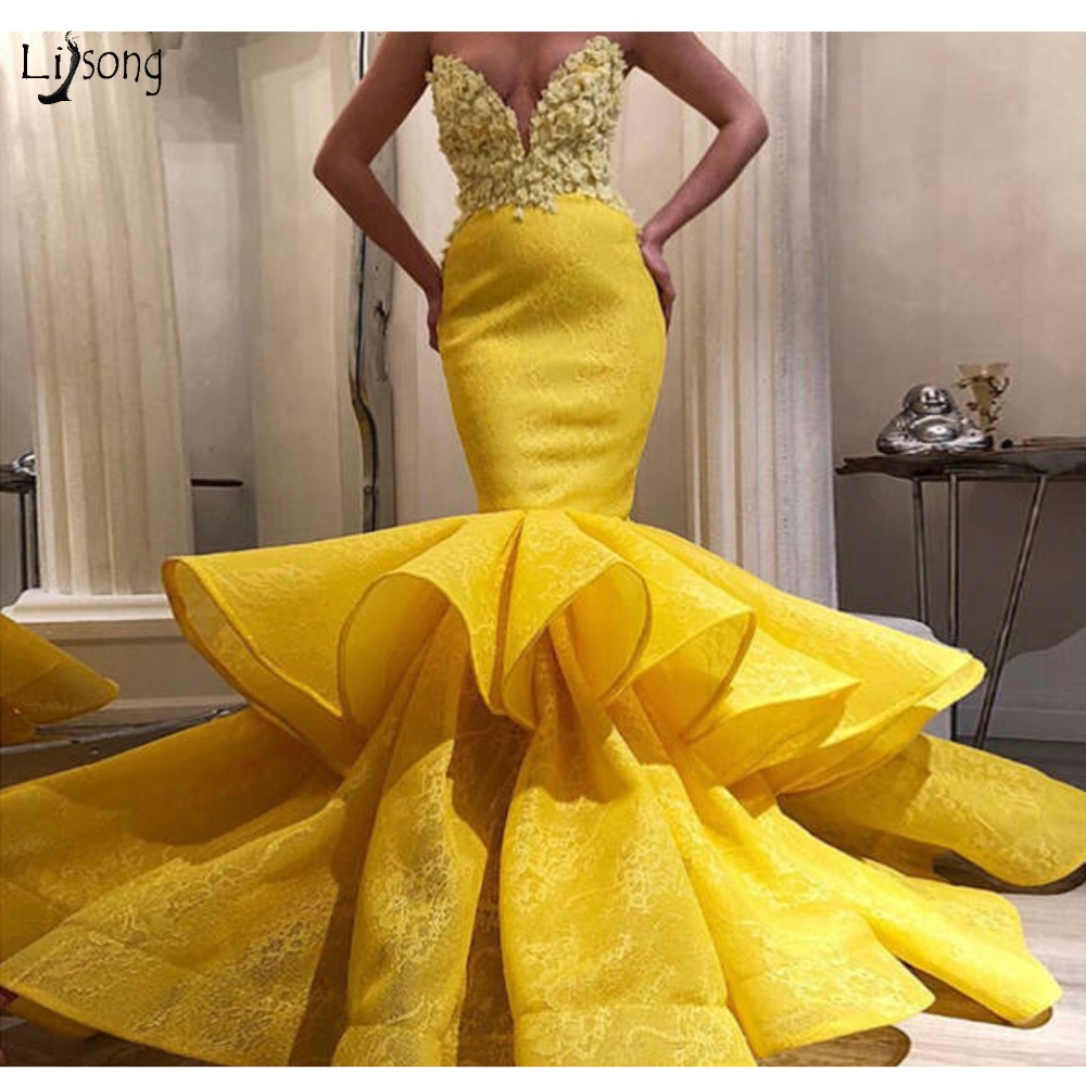 yellow prom mermaid dresses