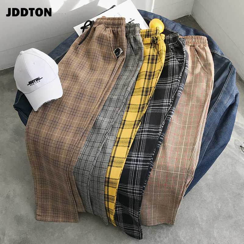 

JDDTON Men's Loose Harajuku Plaid Pants Patchwork Sweatpant Harem Ankle Length Pants Casual Male KoreanTrouser Streetwear JE223, W1