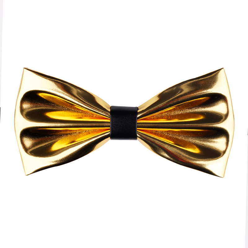 

New Fashion Ultra Bright Gold Bow Ties Pu Leather Night Shop Stage Host Groom Necktie Bowtie for Men Accessories 2020