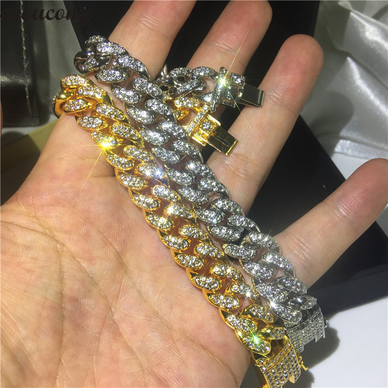 

Top quality micro pave Crystal cz cuban link chain Bracelets boy men hip hop bling iced out wide big Miami chain bracelet bling