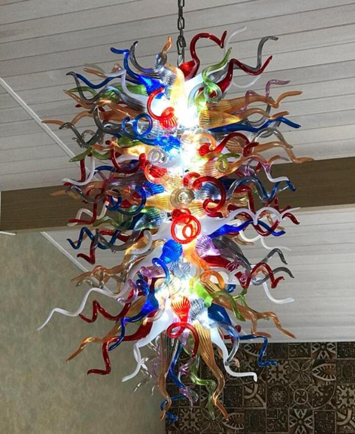 

Custom Size Tiffany Dining Room Bedroom Pendant Light 100% Hand Blown Glass Chandelier Lighting Colorful LED Home Lamps